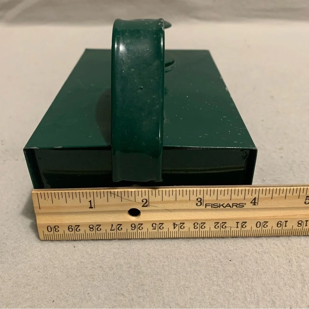 Vtg. Green Metal Chamber Candlestick Holder w/Candle Storage - Candles Included